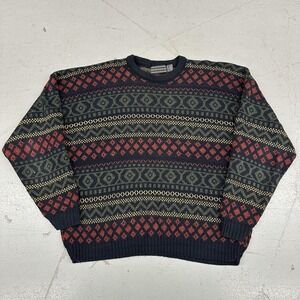 Vintage David Taylor Sweater Mens XL Navy Fair Isle Knit Crewneck Made USA 90s